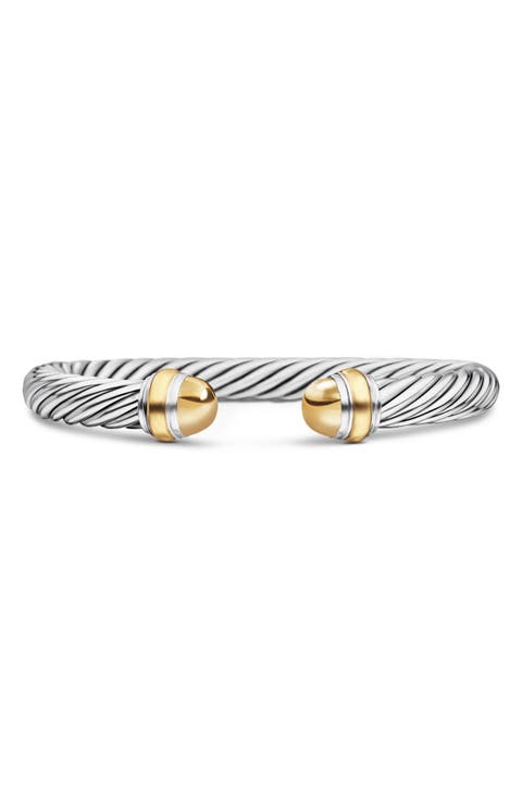 Classic Cable Bracelet in Sterling Silver with 14K Yellow Gold and Semiprecious Stones, 7mm