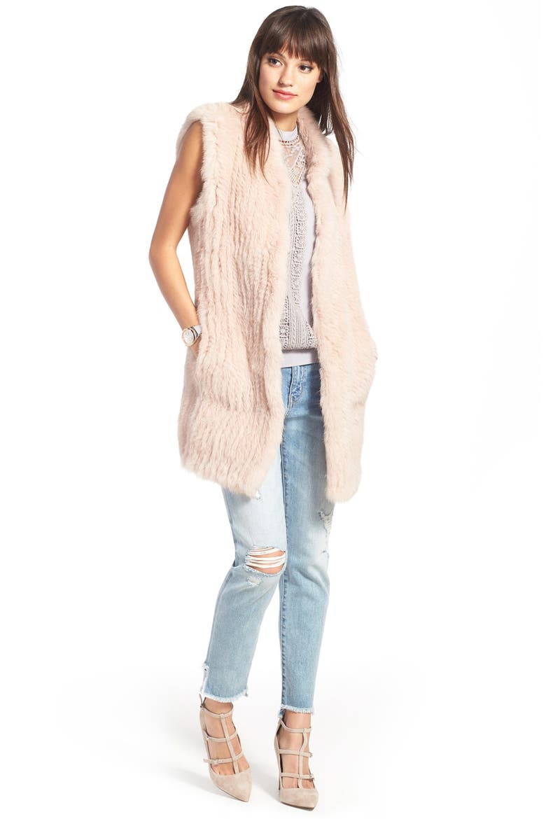 Long Genuine Rabbit Fur Vest, Alternate, color, BLUSH