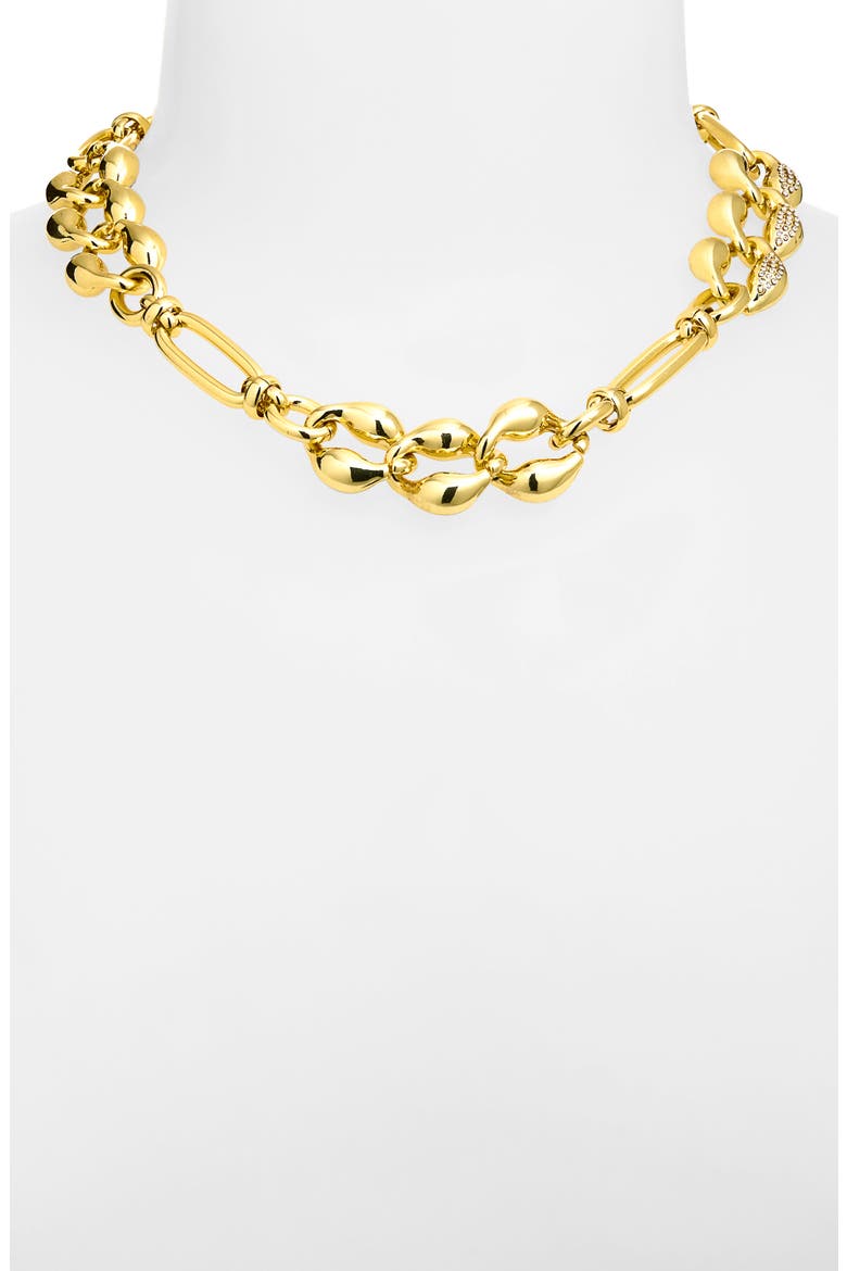 Cubic Zirconia Sculpted Chain Necklace, Alternate, color, GOLD