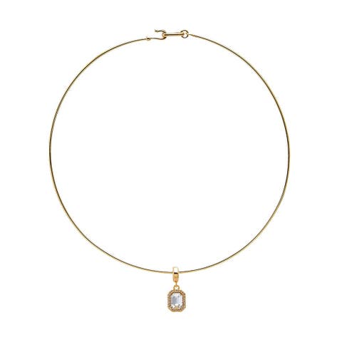 Rectangular CZ Halo Thin Wire Choker Necklace
