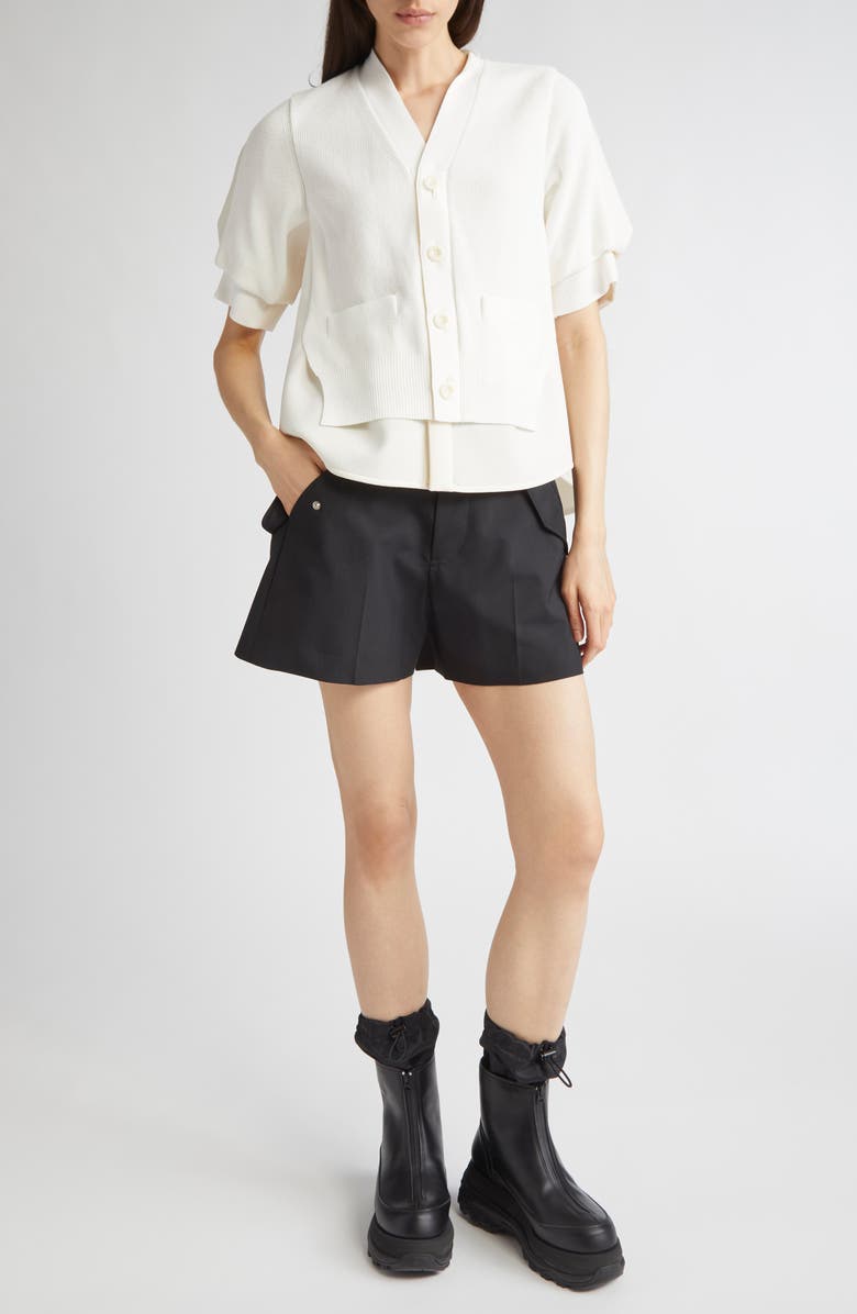 Sacai Suiting Mixed Media Cardigan, Alternate, color, Off White