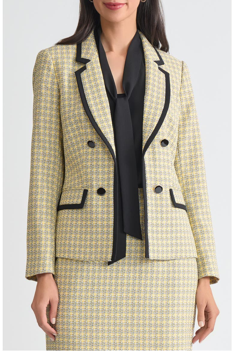 Faux Double Breasted Blazer, Main, color, BLACK/ PALE YELLOW MLT