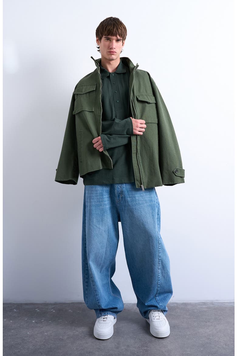 Textured Long Sleeve Polo, Alternate, color, DARK GREEN