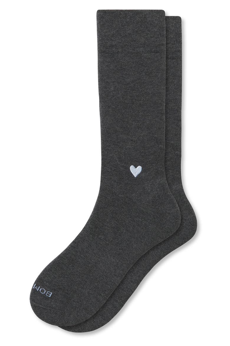 Heart Embroidered Cotton Blend Dress Socks, Main, color, DARK GREY