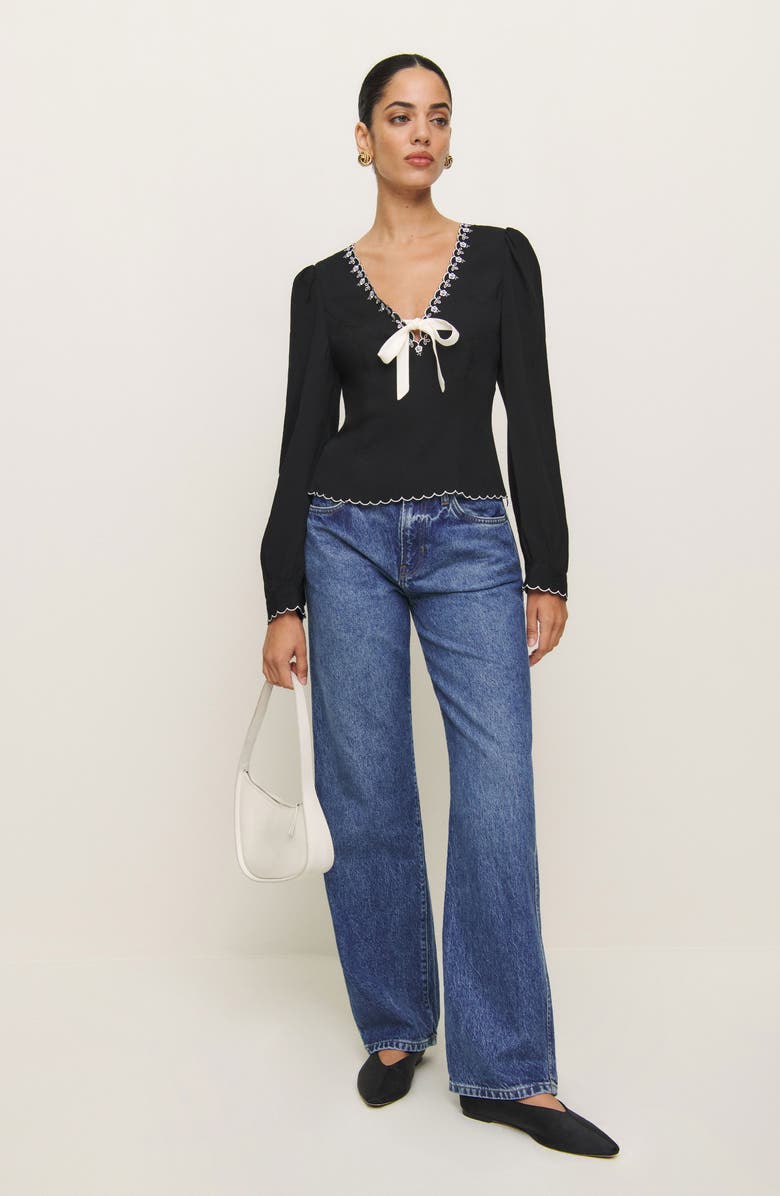 Reformation Vivia Embroidered Scallop Top, Alternate, color,