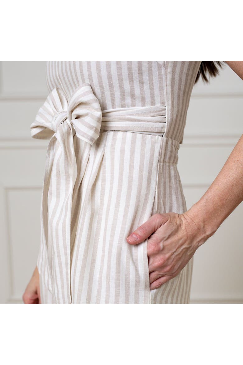 Womens' Tie-Waist Wide Leg Jumpsuit, Alternate, color, Light Taupe Stripe