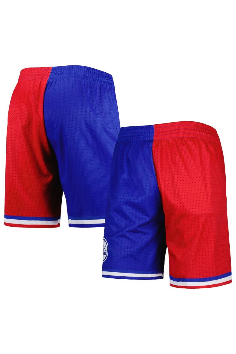 Men's Mitchell & Ness Royal/Red Philadelphia 76ers Hardwood Classics 1982 Split Swingman Shorts, Main, color, Royal