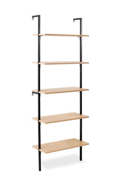 Madera Classic Industrial Shelf Wood Wall-Mounted Open Ladder Bookcase with Metal Frame