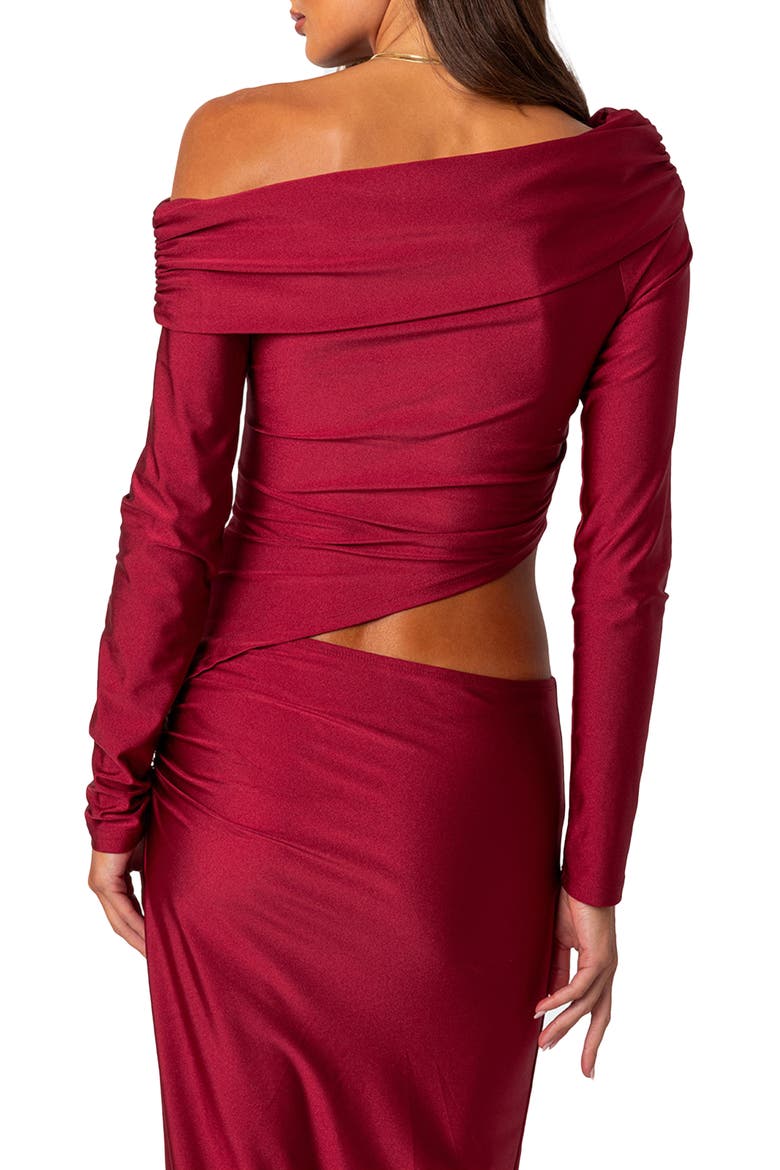 Reema Shiny Foldover One-Shoulder Asymmetric Top, Alternate, color, RED