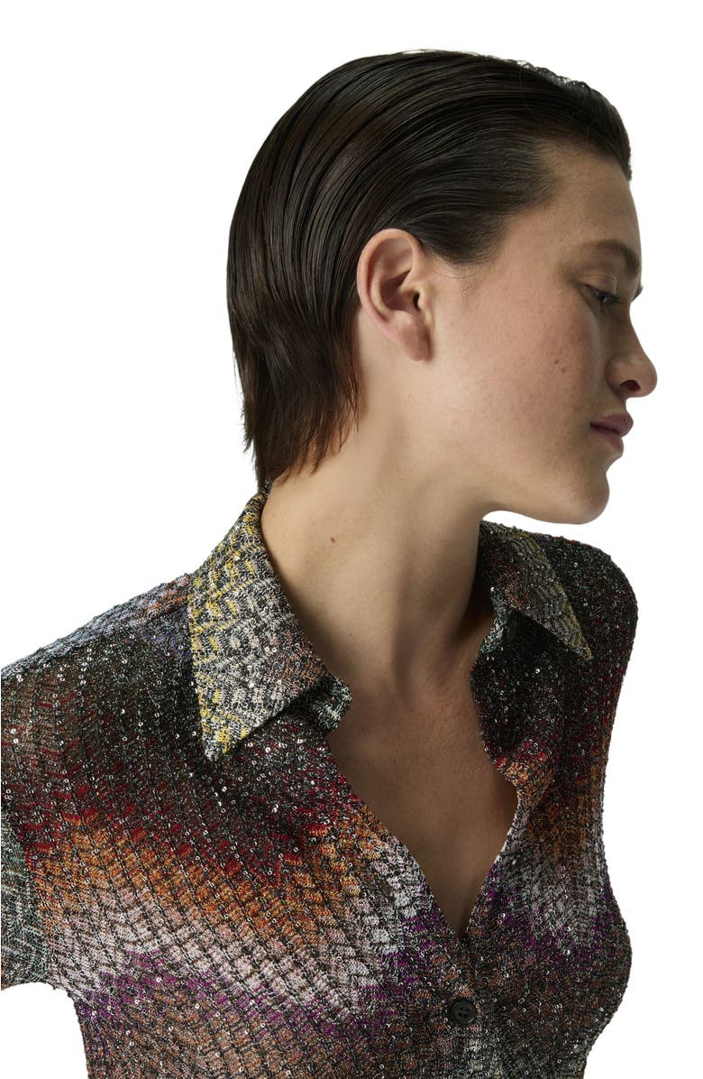 Missoni Mixed Viscose Lamé Shirt With Sequins, Alternate, color, Green& Brown