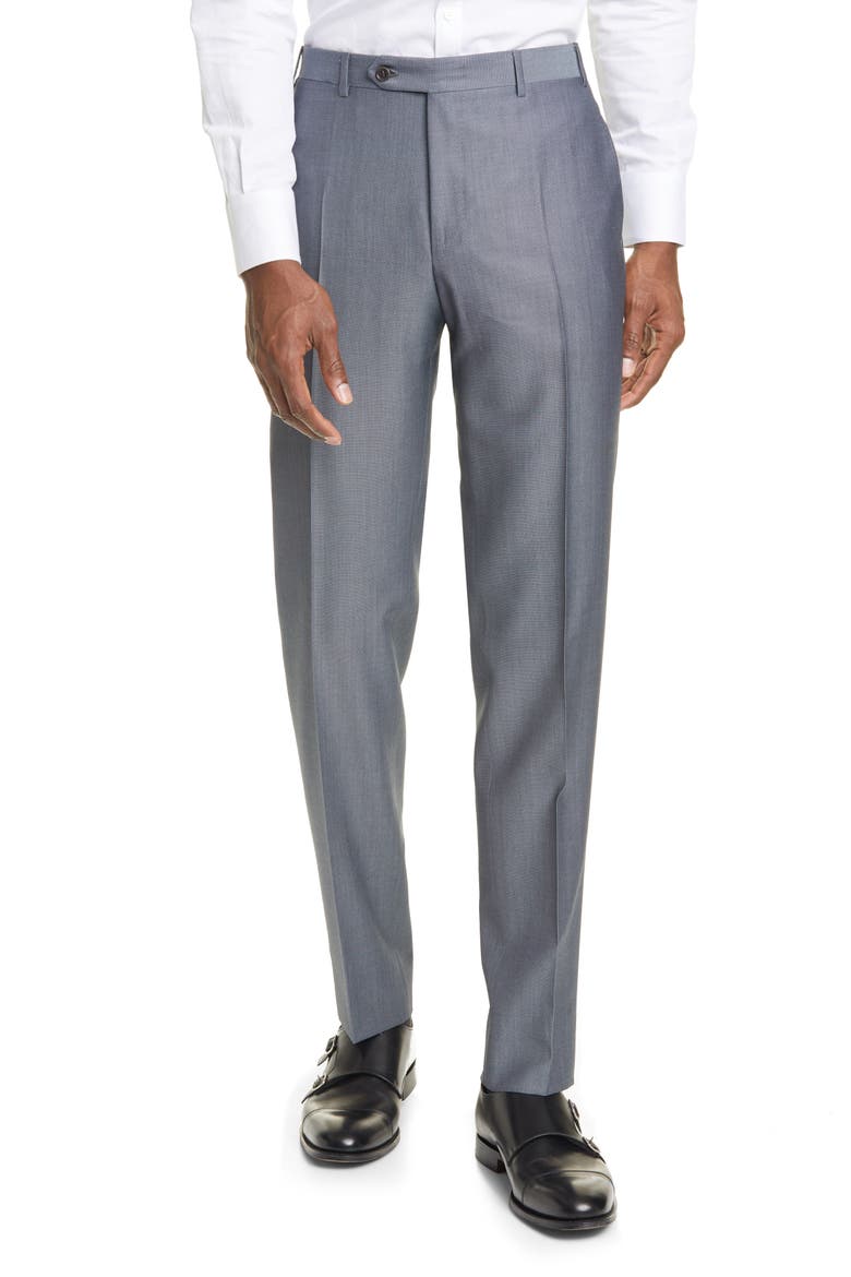 Classic Fit Flat Front Wool & Mohair Dress Pants, Main, color, GREY