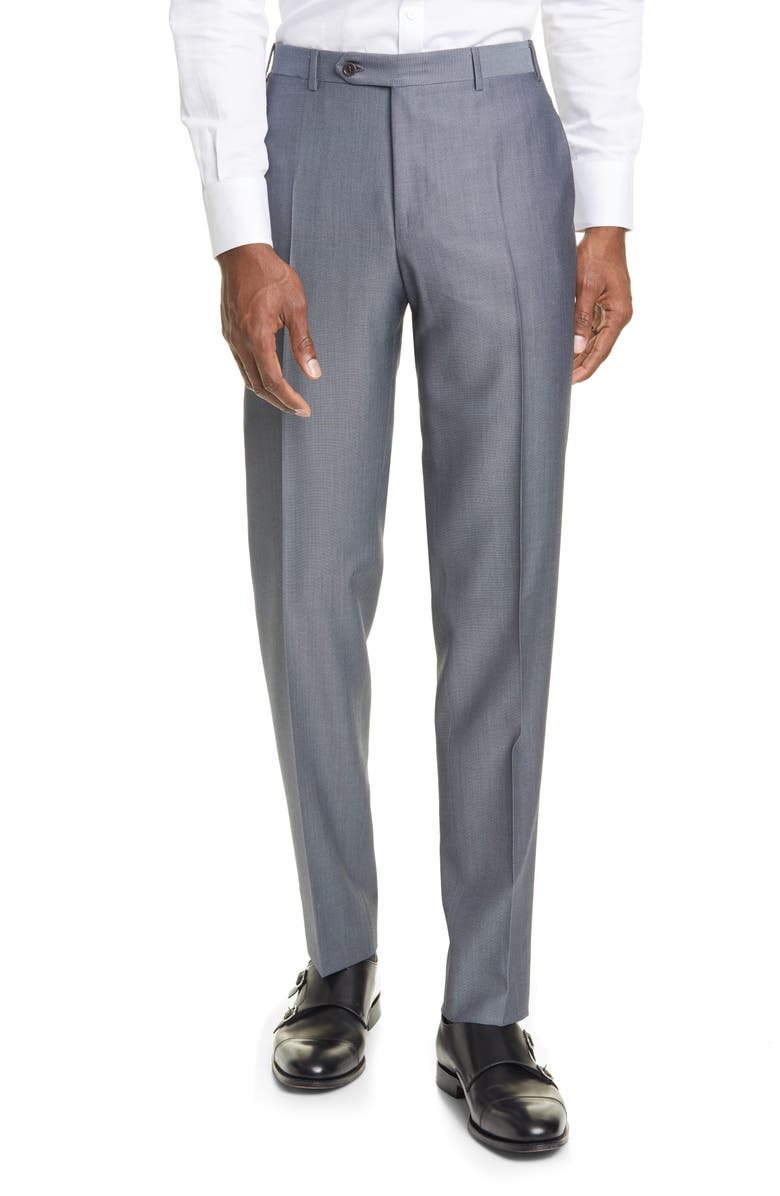 Canali Classic Fit Flat Front Wool & Mohair Dress Pants, Main, color, 