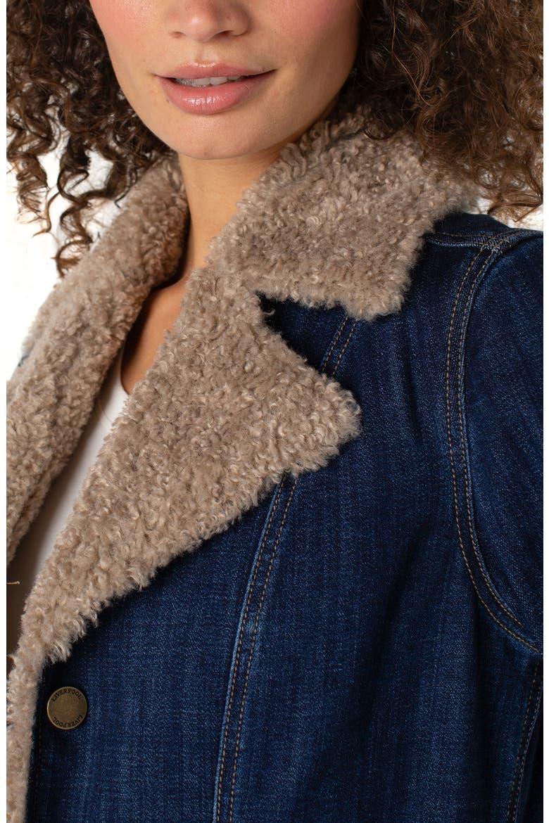 Faux Shearling Trim Denim Coat, Alternate, color, RINSE WASH