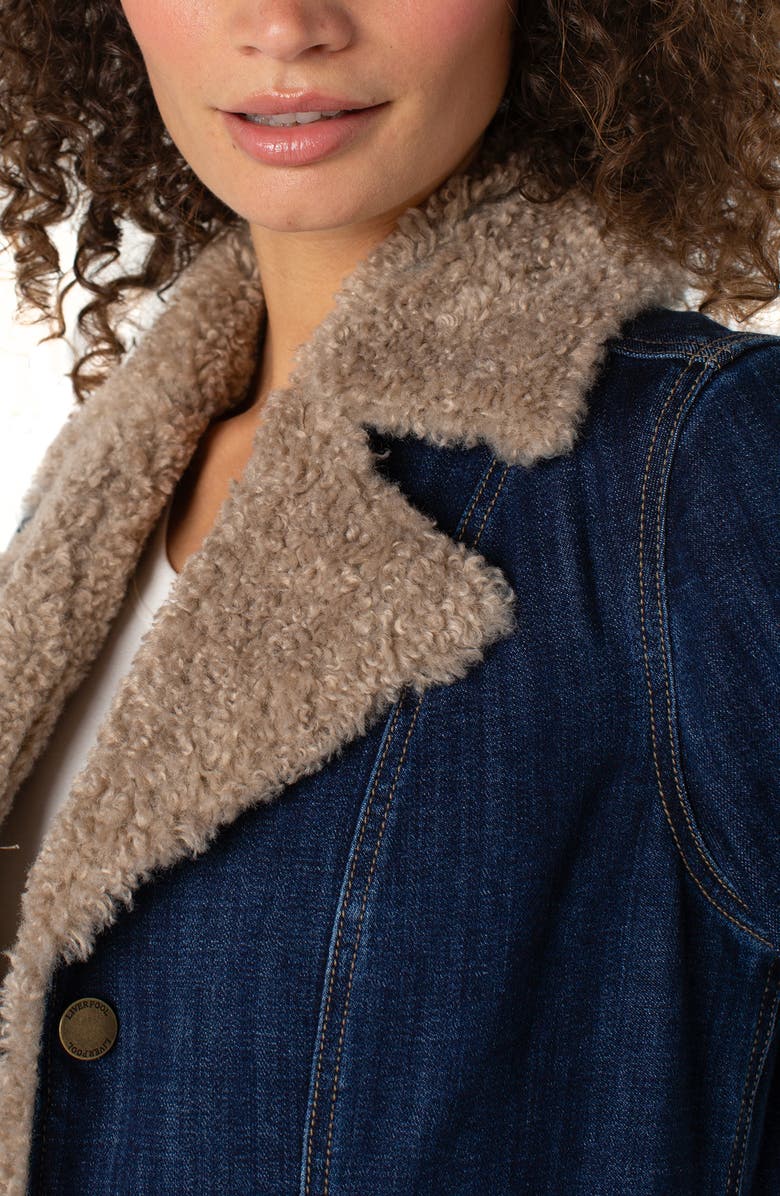 Liverpool Los Angeles Faux Shearling Trim Denim Coat, Alternate, color, Rinse Wash