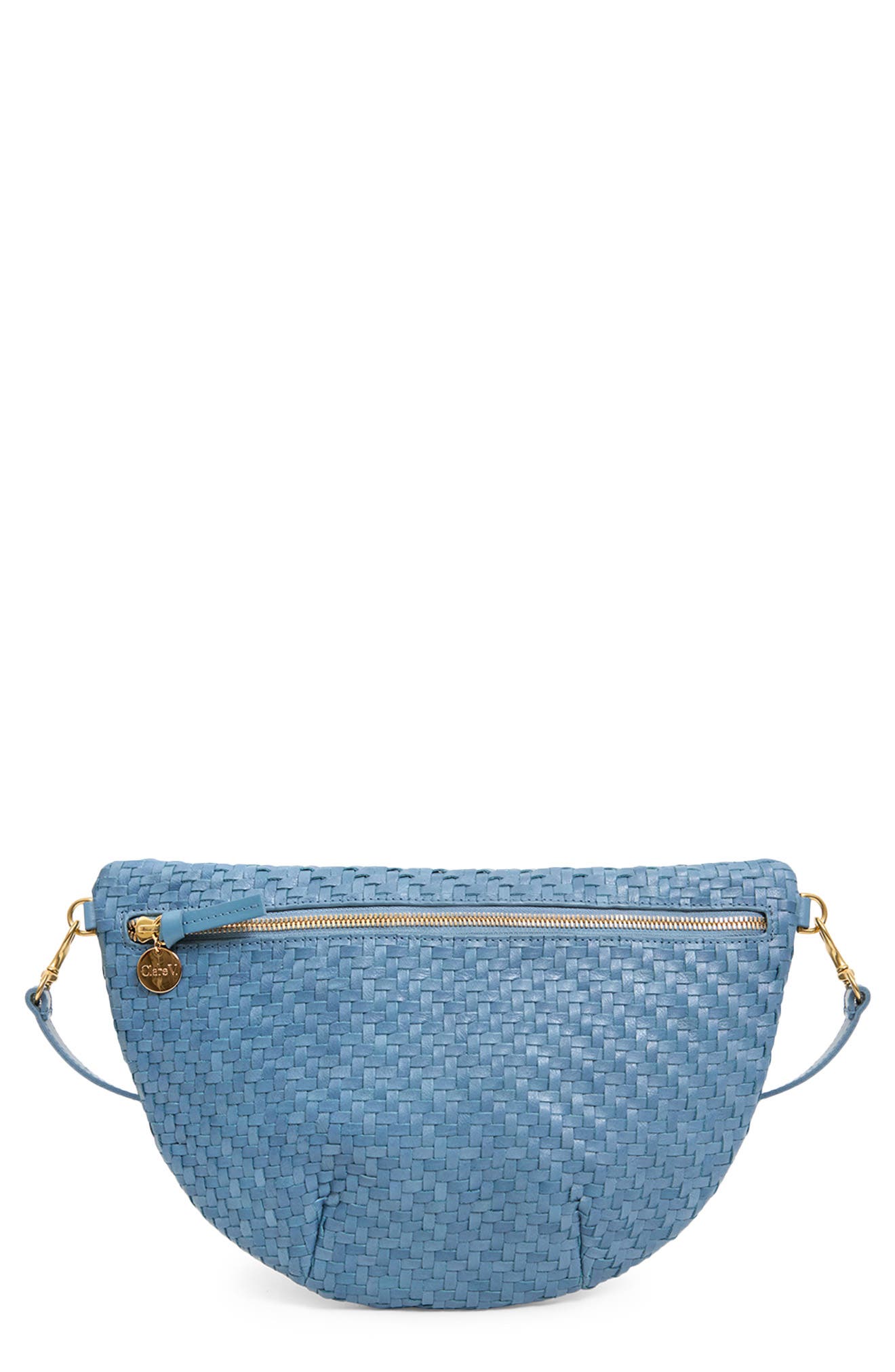 Grande Fanny Woven Zig Zag Leather Belt Bag, Main, color, DUSTY BLUE
