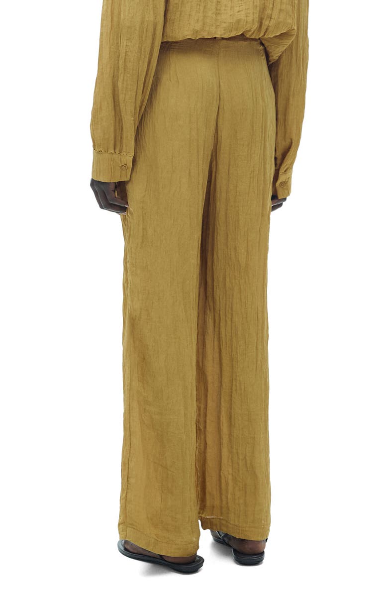 MANGO Belted Textured Wide Leg Pants, Alternate, color, Mustard