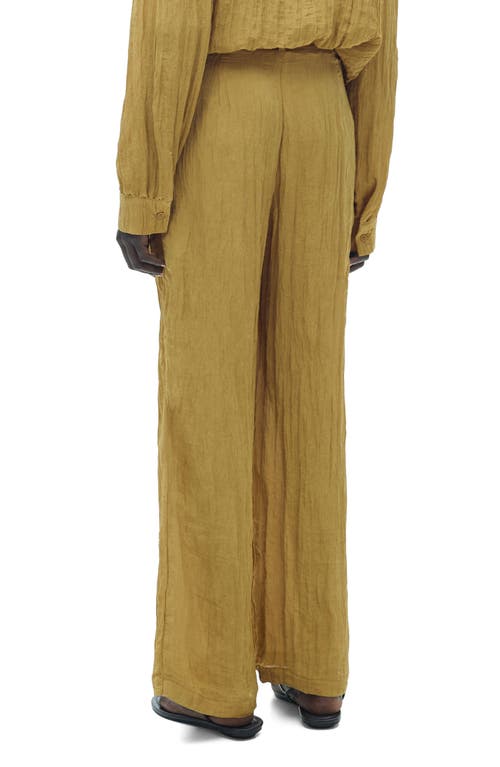 Mango Belted Textured Wide Leg Pants In Mustard
