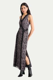 Warehouse Chiffon Printed Lace Trim Dress