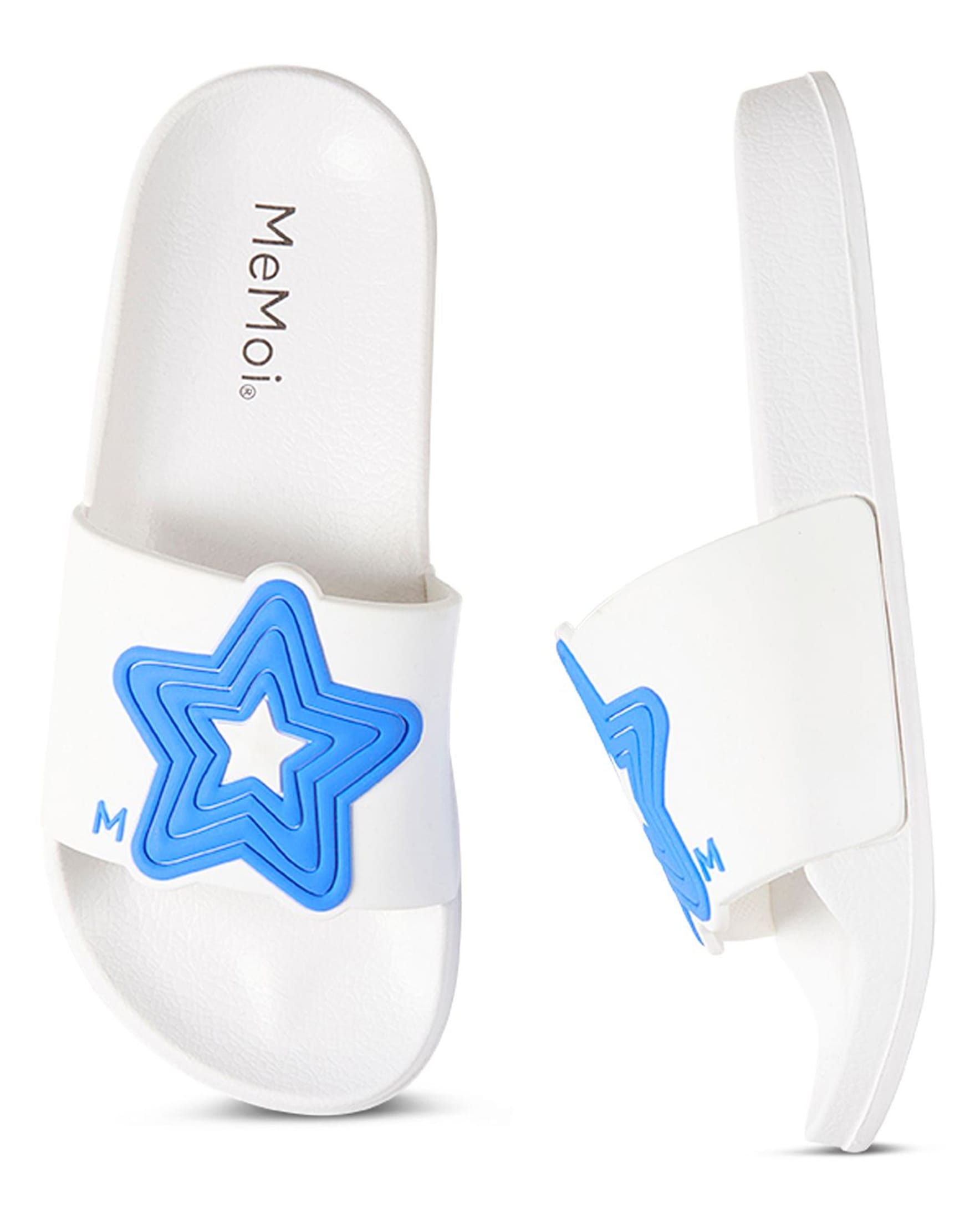 Kids' Unisex 3D-Star Slip-On Sandal Slide, Alternate, color, White-Blue