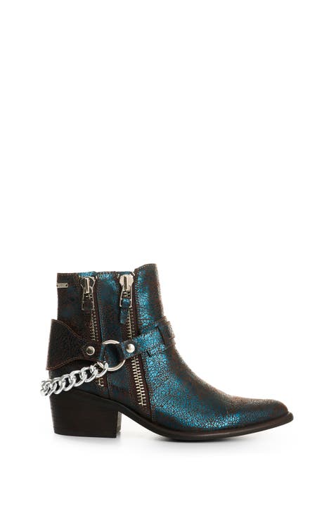 Crackled Leather Ankle Boots