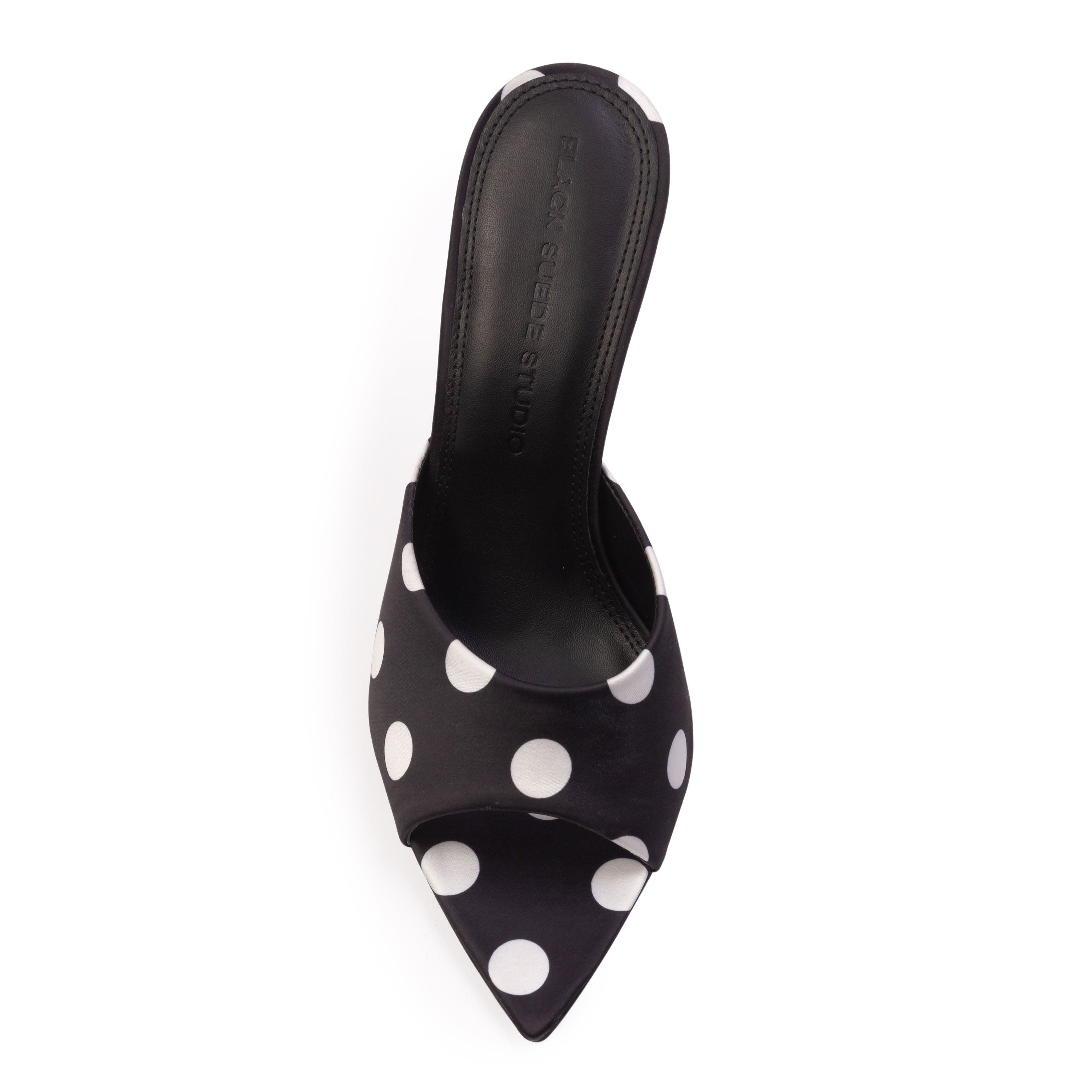 BLACK SUEDE STUDIO Bella 100 Mule, Alternate, color, Black Polka Dot Satin