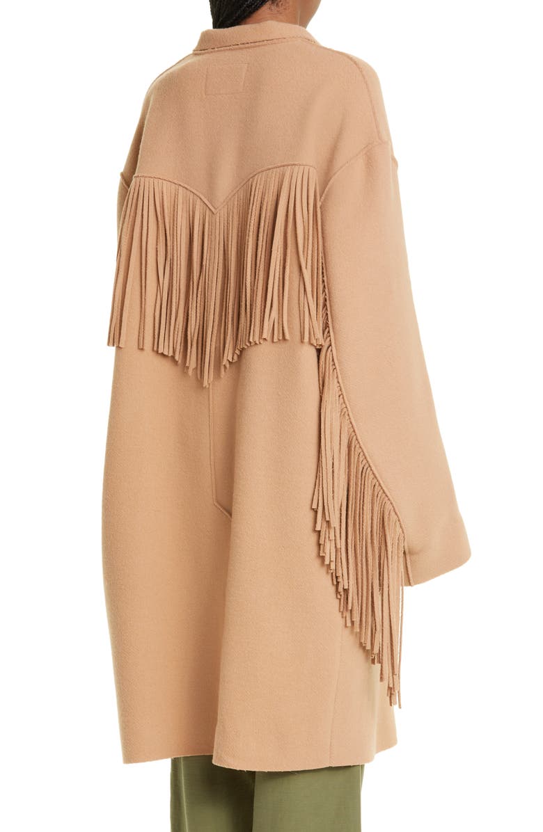 Fringe Trim Wool Blend Coat