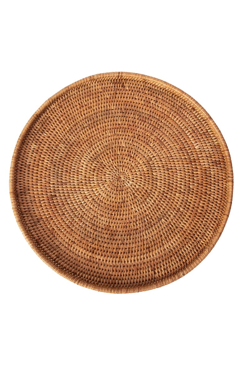 Artifacts Rattan Round Flat Tray, Main, color, Honey Brown