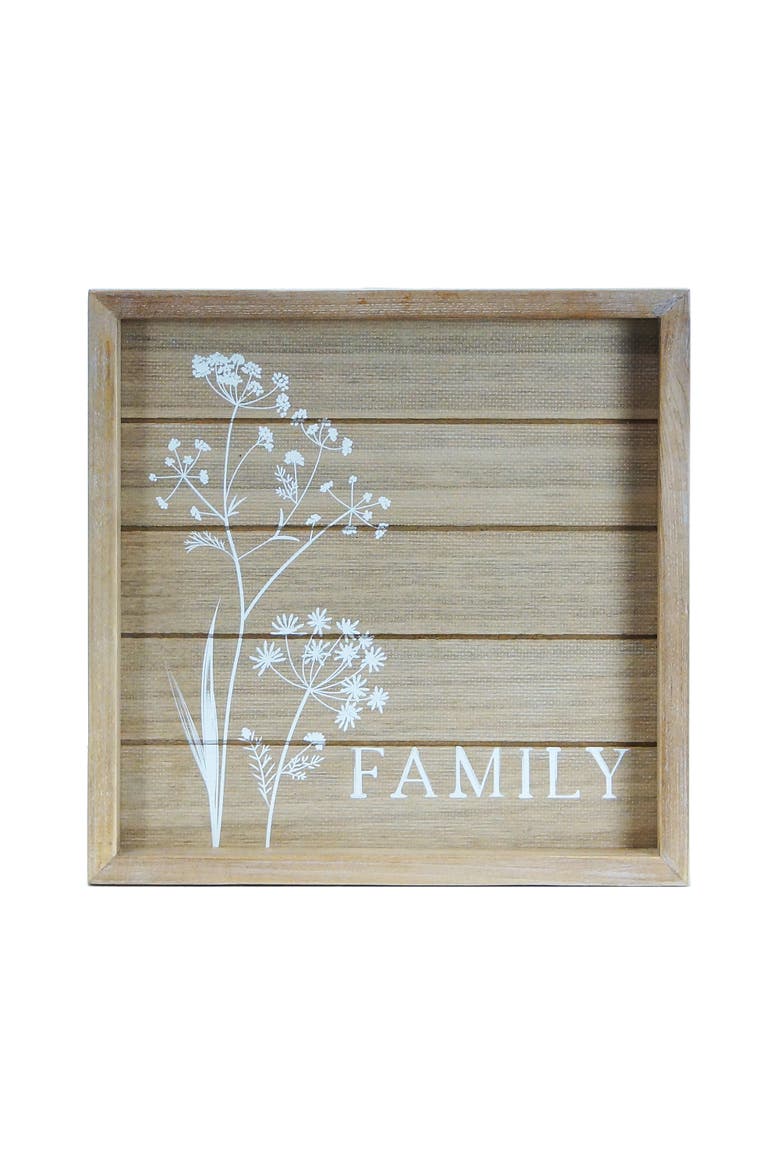 Wood 11.75 in. Brown Family Floral Sign, Main, color, Brown