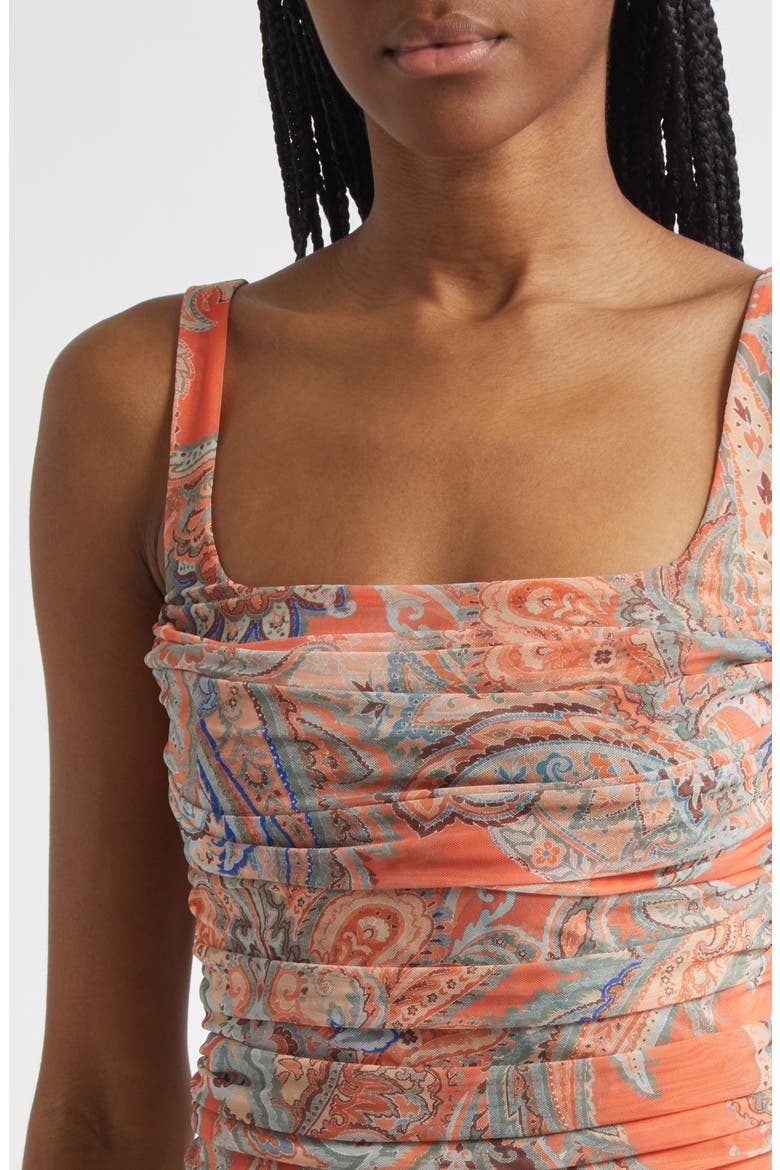 Rasha Paisley Ruched Mesh Tank, Alternate, color, ORANGE/ LIGHT BLUE PAISLEY