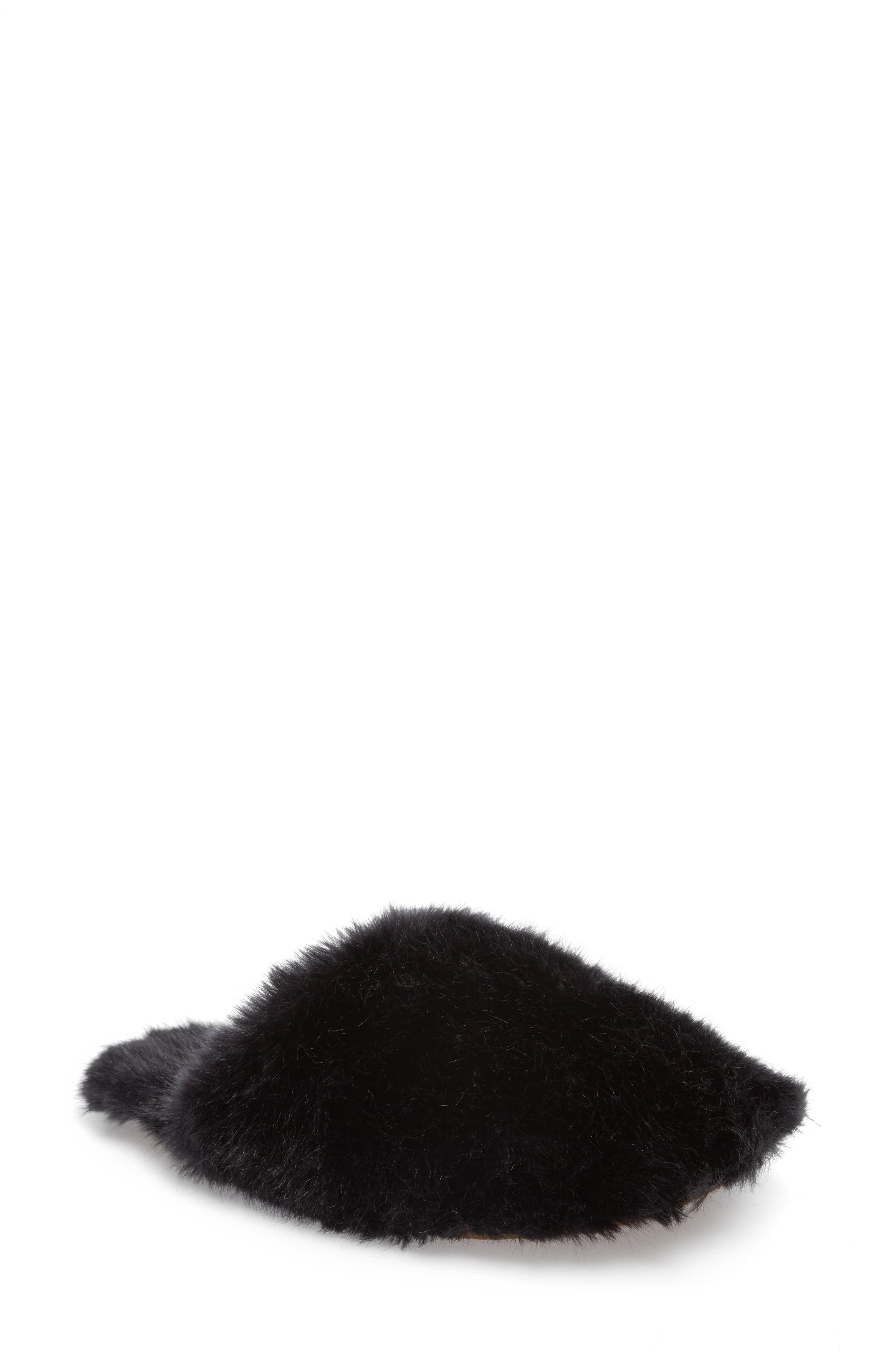 Faux Fur Slipper, Main, color, BLACK