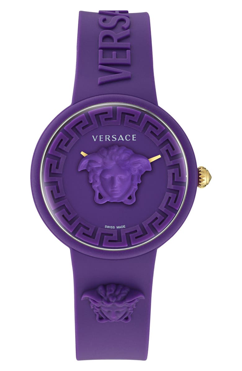 Versace Medusa Pop Silicone Strap Watch, 39mm, Alternate, color, Purple