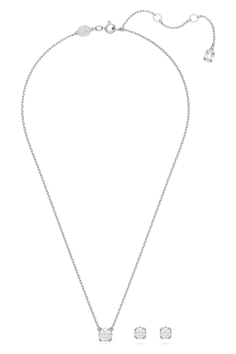 Stilla Stud Earrings & Necklace Set, Alternate, color, SILVER