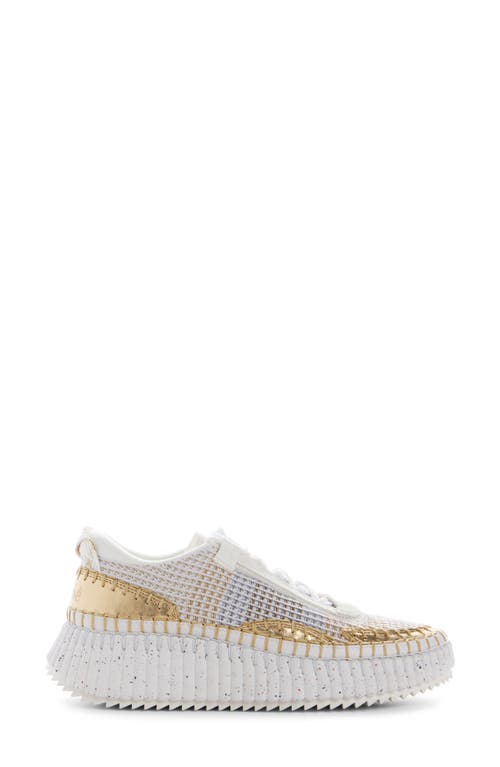 Chloé Nama Embroidered Metallic Leather And Mesh Sneakers In Gold