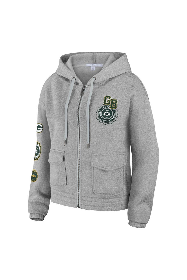 Women's WEAR by Erin Andrews Heather Gray Green Bay Packers Full-Zip Hoodie, Alternate, color, Heather Gray