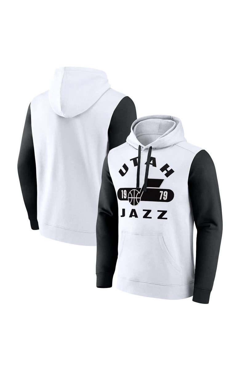 FANATICS Men's Fanatics White/Black Utah Jazz Attack Colorblock Pullover Hoodie, Alternate, color, 