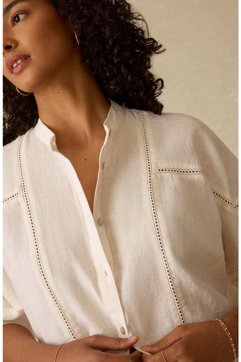 Luna Lattice Inset Linen Shirt, Alternate, color, WHITE