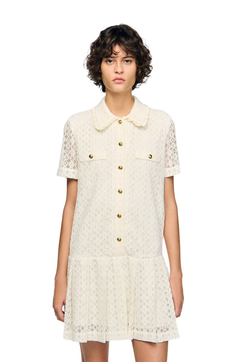 SANDRO Short lace dress, Alternate, color, Ecru