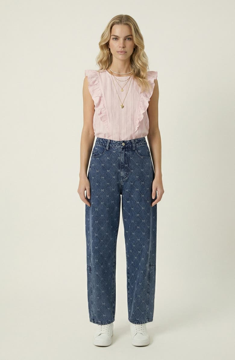 Modenaire Embroidered Denim Barrel Leg Trousers, Main, color, Blue