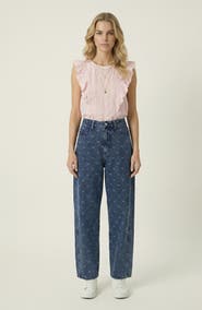Modenaire Embroidered Denim Barrel Leg Trousers