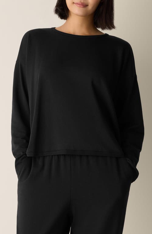 Eileen Fisher Cozy Brushed Terry Hug Round Neck Box-top In Black
