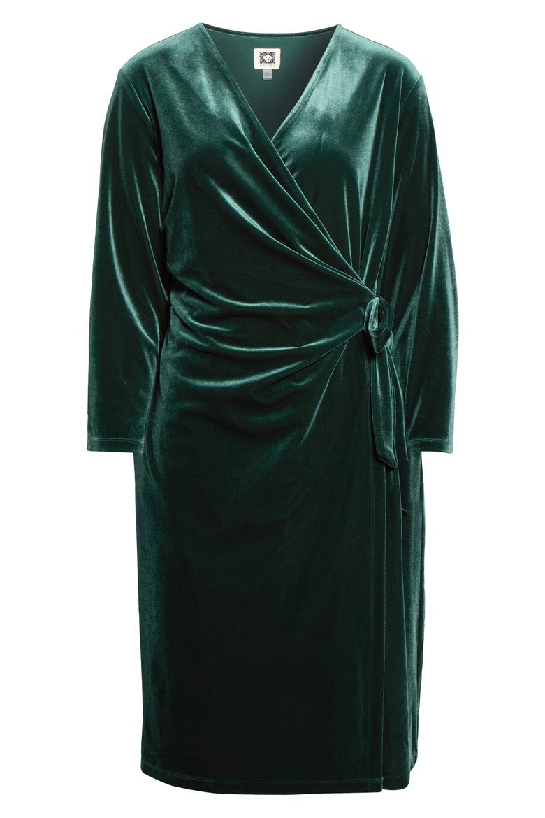 Velvet Wrap Dress, Alternate, color, PINE FOREST