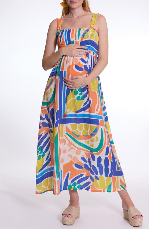 Cache Coeur Naiade Abstract Print Maternity/nursing Maxi Dress In Blue Multi
