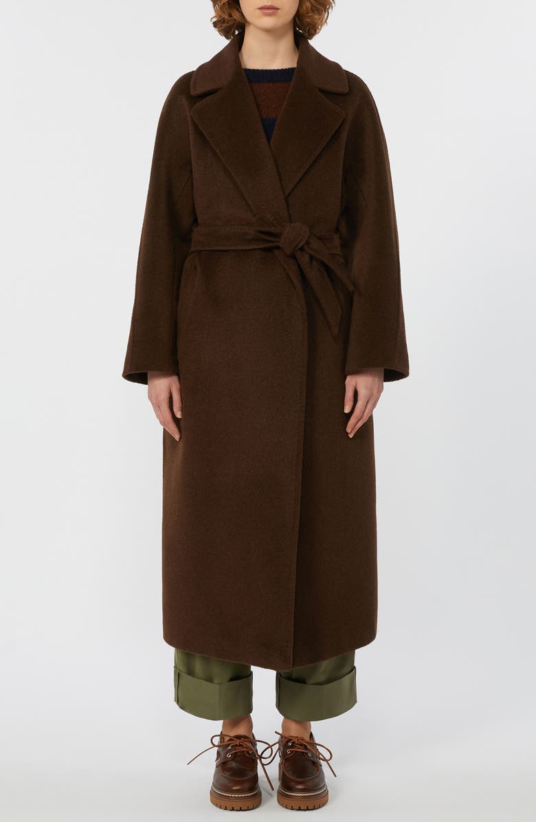 Weekend Max Mara Tempera Wool & Alpaca Blend Wrap Coat, Main, color, Chocolate