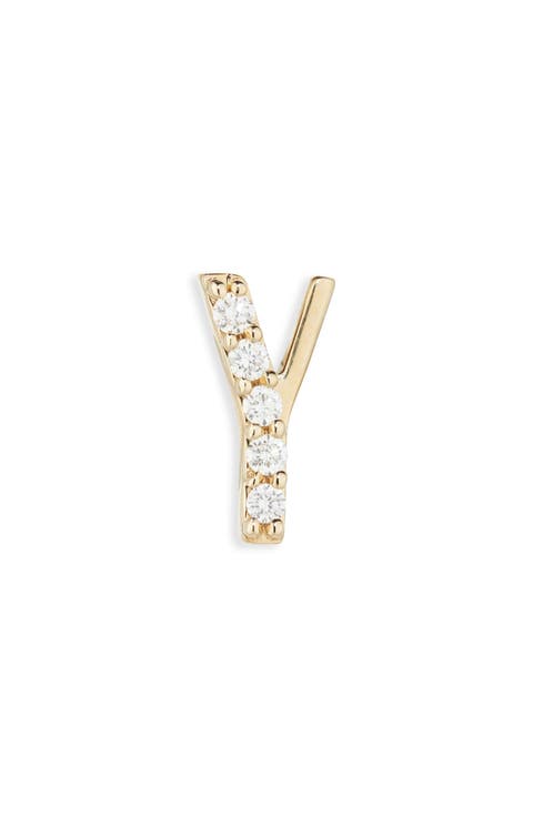 14K Gold Diamond Initial Single Stud Earring