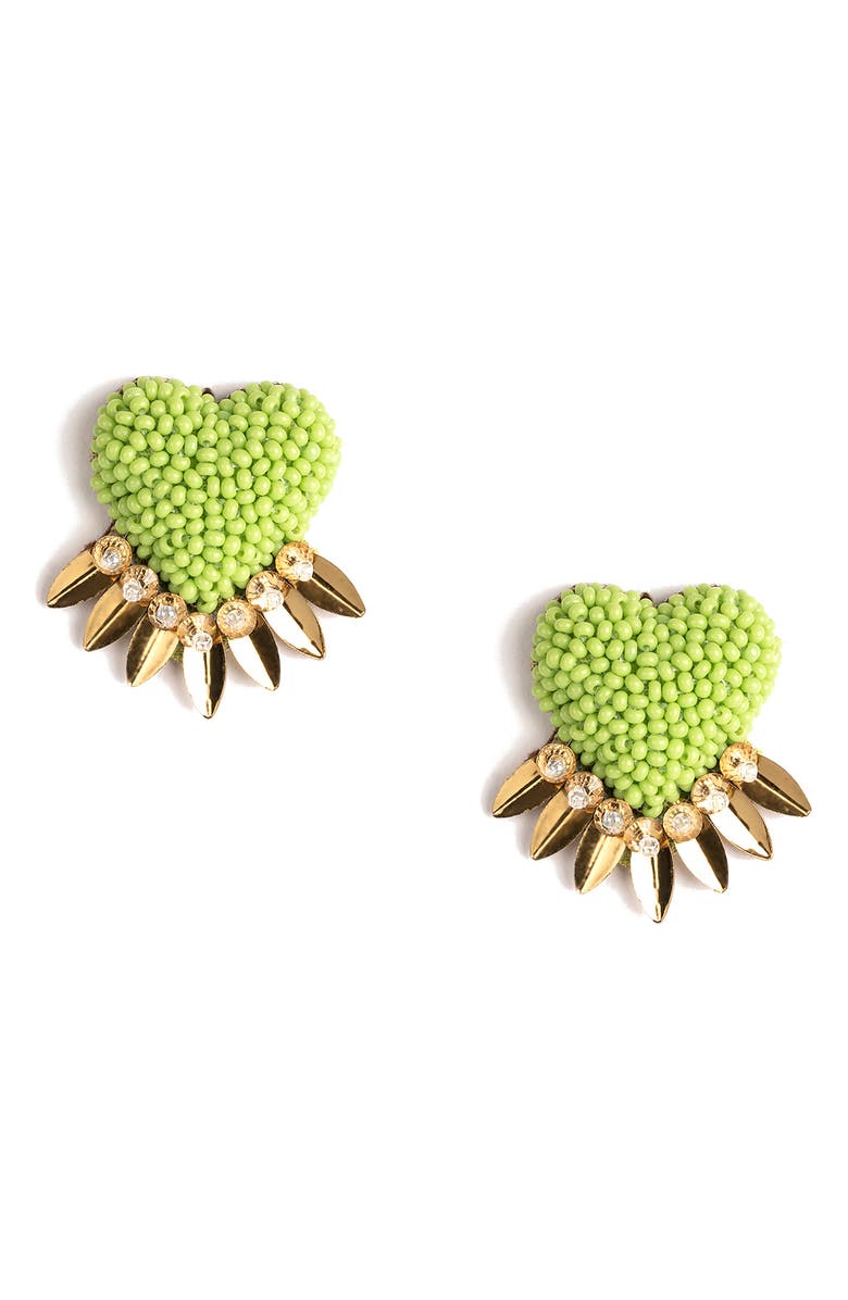 Deepa Gurnani Danika Beaded Fringe Heart Stud Earrings, Main, color, Lime