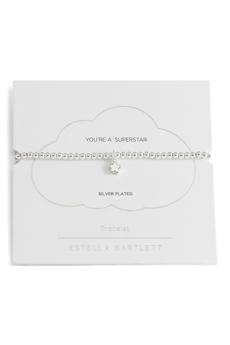 Puffed Star Sienna Beaded Stretch Bracelet, Main, color, SILVER