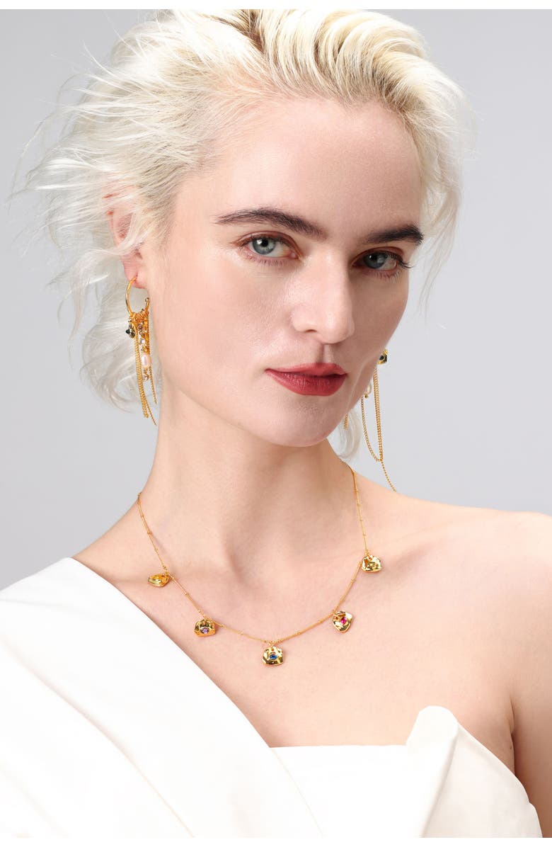 Classicharms Iris Freshwater Pearl and Cubic Zirconia Radiant Reverie Cascade Hoop Earrings, Alternate, color, Gold/Noir Black