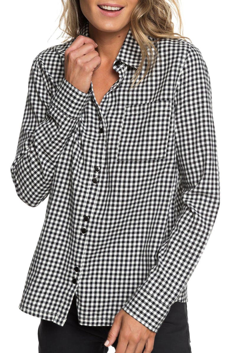 Roxy Concrete Streets Gingham Flannel Shirt, Main, color,