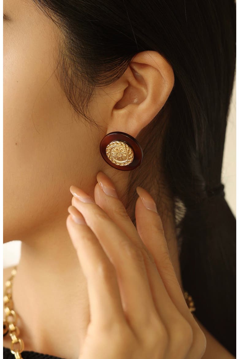Retro Coin Earrings, Alternate, color, Gold & Red