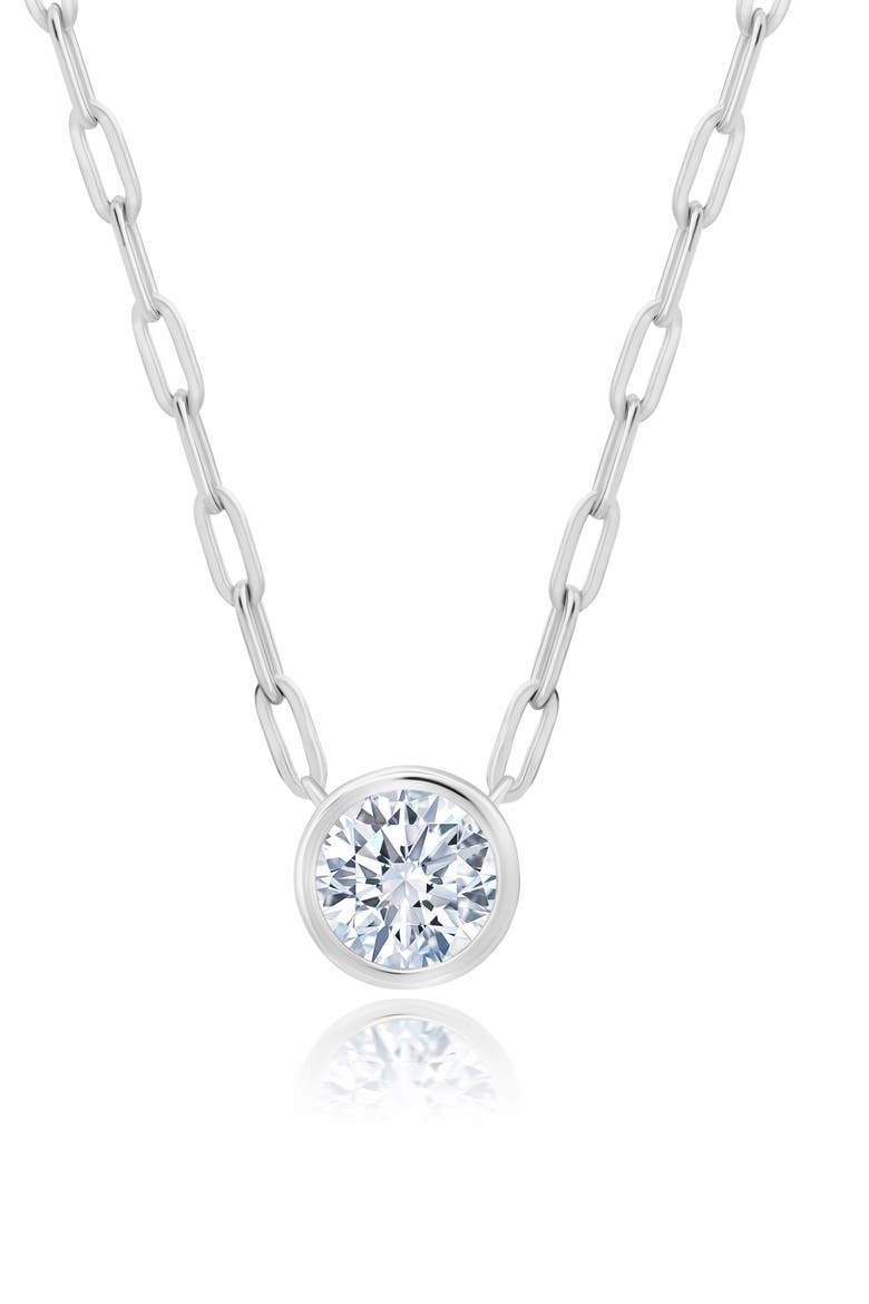 Brilliant Bezel Set Cubic Zirconia Pendant Necklace, Main, color, PLATINUM